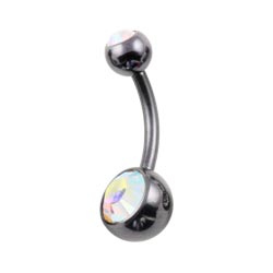 Black PVD titanium double jewelled belly bar