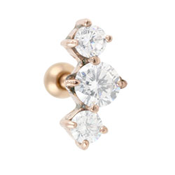 Rose gold plated prong-set three crystal cartilage earring