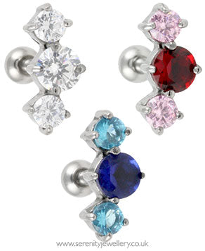 Prong-set three crystal cartilage earring