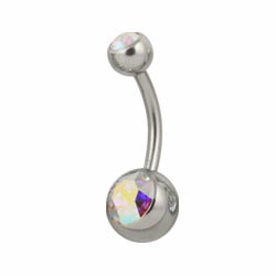 Double jewelled surgical steel belly bar