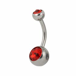 Double jewelled surgical steel belly bar