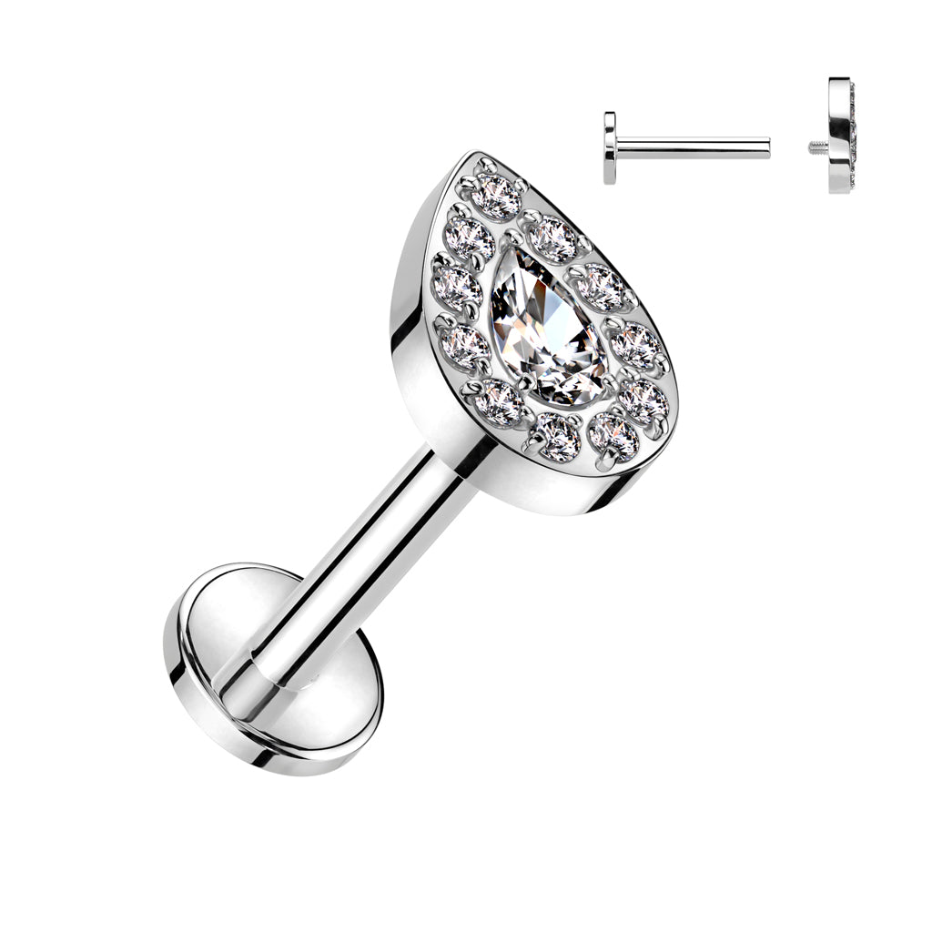 Titanium Internally Threaded Teardrop CZ Labret – Serenity Jewellery UK