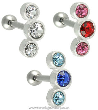 Three crystal cartilage earring