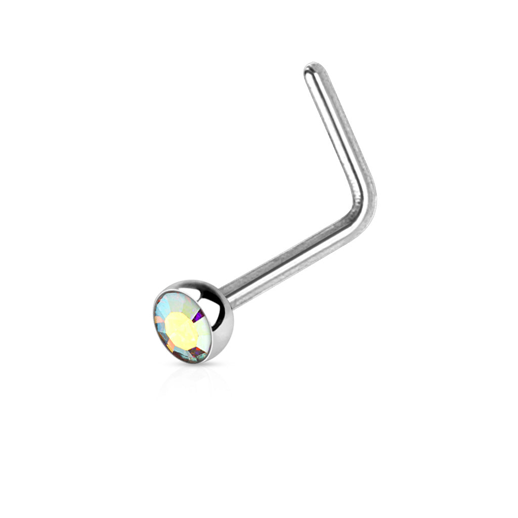 CZ L Bend Hypoallergenic Nose Stud