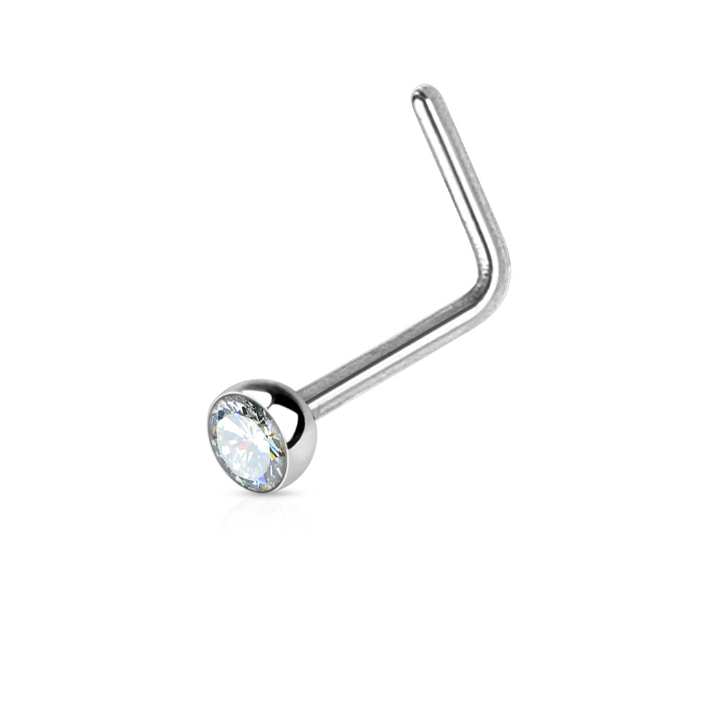 CZ L Bend Hypoallergenic Nose Stud