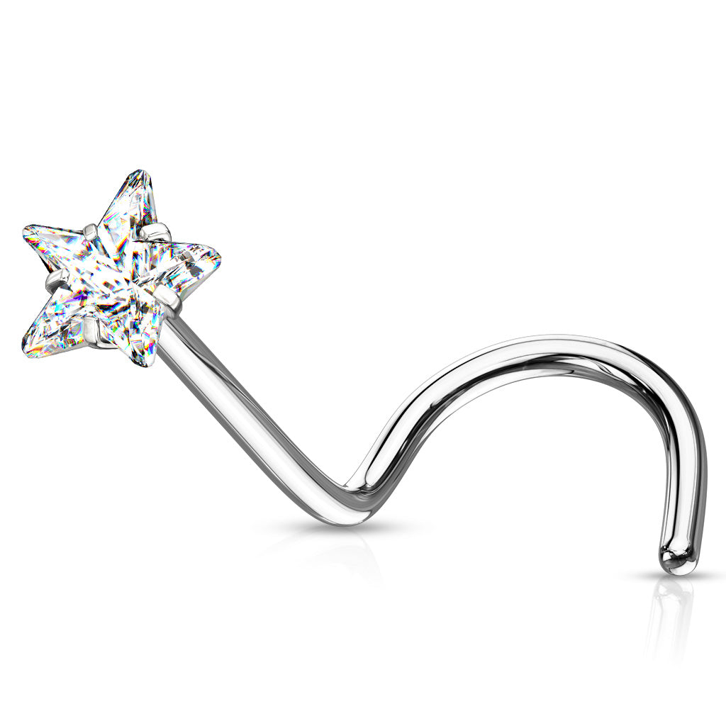 Prong Set Star CZ Hypoallergenic Nose Screw