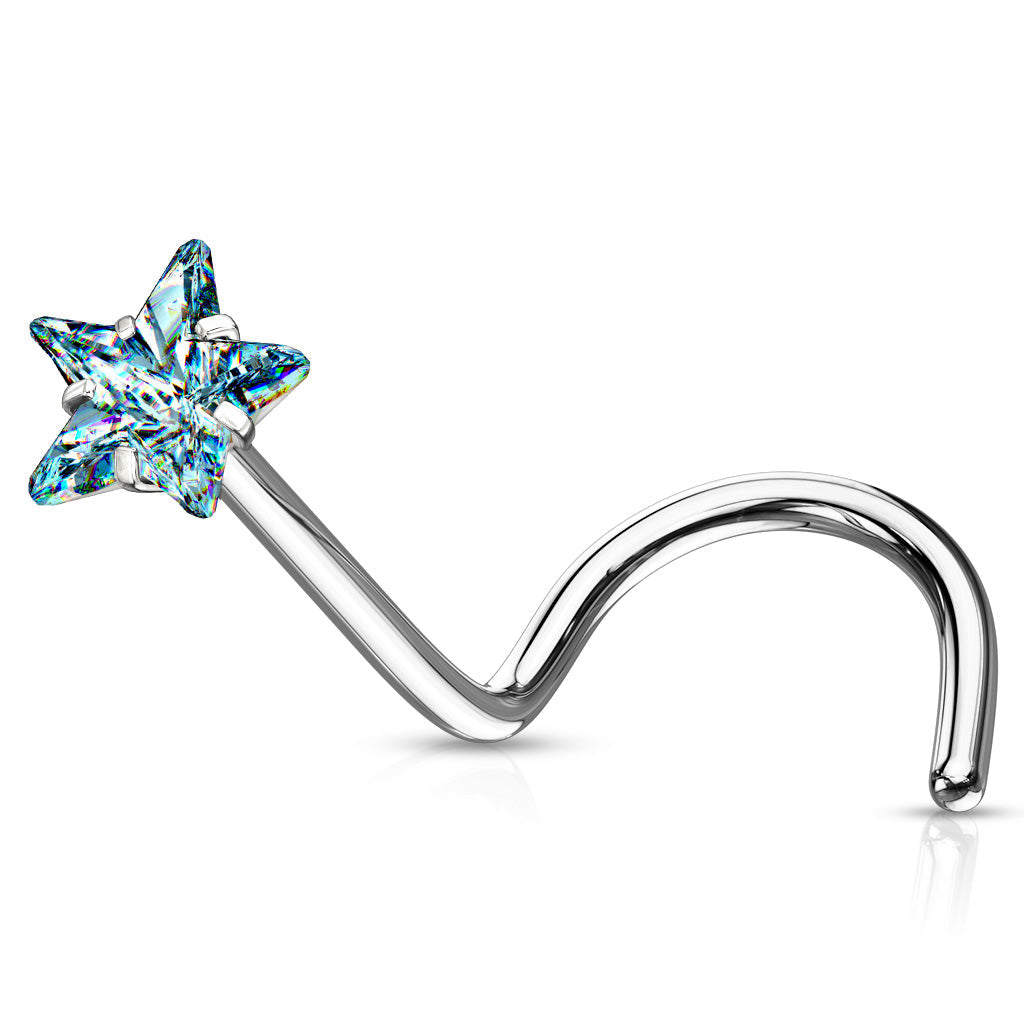 Prong Set Star CZ Hypoallergenic Nose Screw