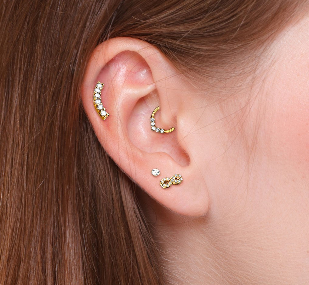 Single CZ Paved Infinity Cartilage Hypoallergenic Stud