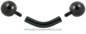 Black PVD titanium internally threaded curved barbell