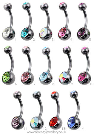 Black PVD titanium double jewelled belly bar