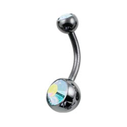 Black PVD titanium double jewelled belly bar