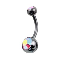 Black PVD titanium double jewelled belly bar