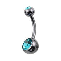 Black PVD titanium double jewelled belly bar