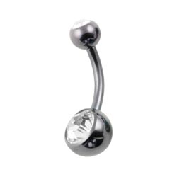 Black PVD titanium double jewelled belly bar