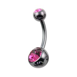 Black PVD titanium double jewelled belly bar