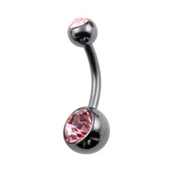 Black PVD titanium double jewelled belly bar