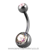 Black PVD titanium double jewelled belly bar