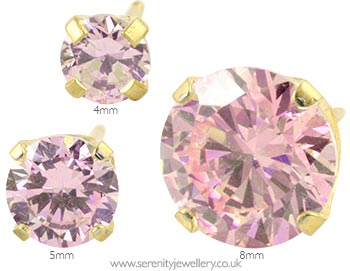 Caflon gold plated steel pink CZ earrings