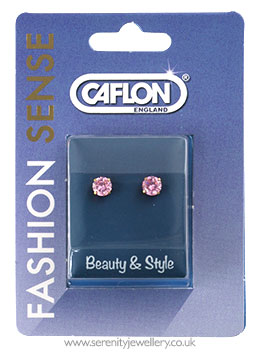 Caflon gold plated steel pink CZ earrings
