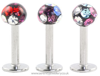 Surgical steel disco crystal ball labret