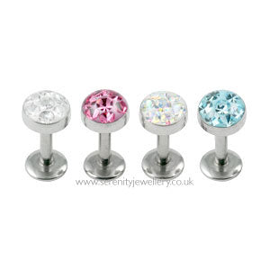 Surgical steel internally threaded multi gem disk labret