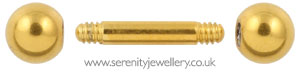 Gold PVD steel barbell - 1.6mm gauge