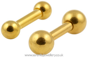 Gold PVD steel barbell - 1.6mm gauge