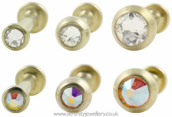 Gold PVD titanium jewelled disk internally threaded labret