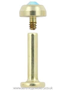 Gold PVD titanium jewelled disk internally threaded labret