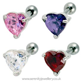 Heart crystal cartilage earring