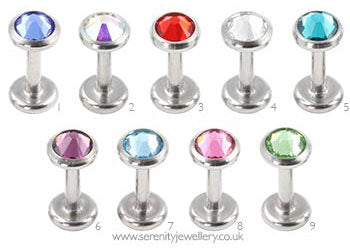 Jewelled titanium disk internally threaded labret