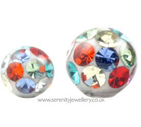 Surgical steel screw-on multi colour crystal ball