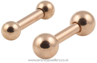 Rose gold PVD steel barbell - 1.6mm gauge