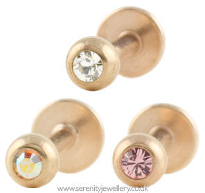 Rose gold PVD steel jewelled labret