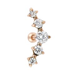 Rose gold plated prong-set five crystal cartilage earring