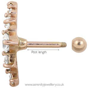 Rose gold plated prong-set five crystal cartilage earring
