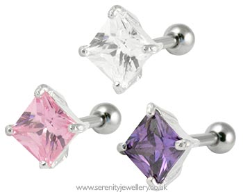 Square crystal cartilage earring