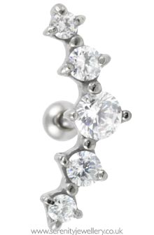 Prong-set five crystal cartilage earring