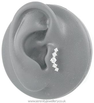 Prong-set five crystal cartilage earring