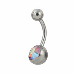 Double jewelled surgical steel belly bar