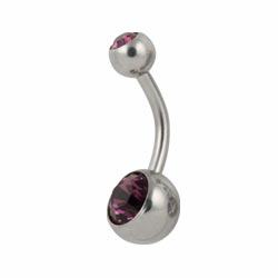 Double jewelled surgical steel belly bar