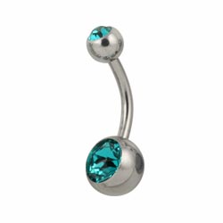 Double jewelled surgical steel belly bar