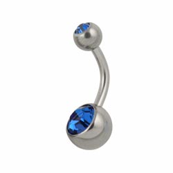 Double jewelled surgical steel belly bar