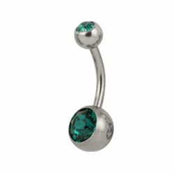 Double jewelled surgical steel belly bar