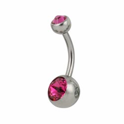 Double jewelled surgical steel belly bar