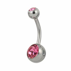 Double jewelled surgical steel belly bar