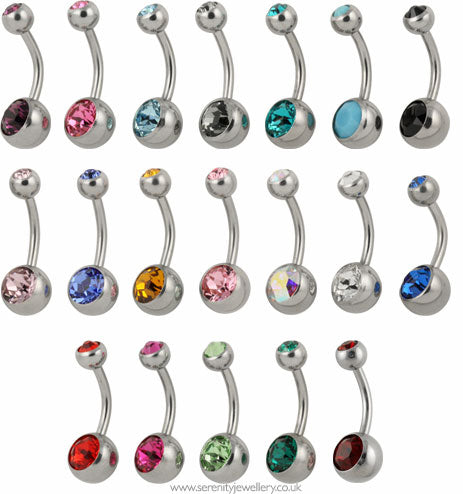 Double jewelled surgical steel belly bar