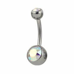 Double jewelled titanium belly bar