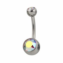 Double jewelled titanium belly bar