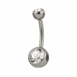 Double jewelled titanium belly bar